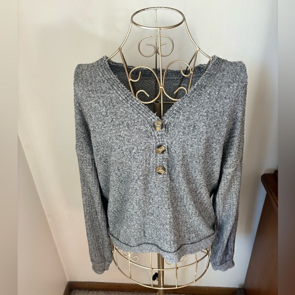 American Eagle Soft & Sexy Plush Henley Crop Top Gray Size XS/S